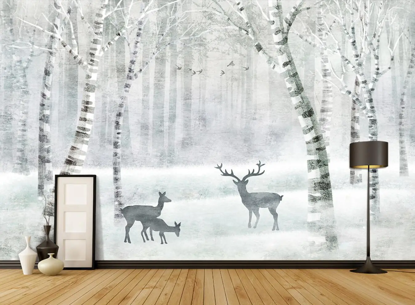 

Custom wallpaper hand painted woods elk black and white background mural home decoration living room bedroom woods 3d wallpaper