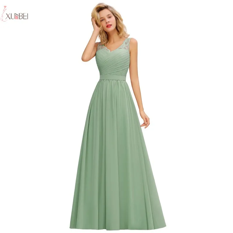 Vestido de dama de honra longo chiffon, vestido do convidado do casamento, sem mangas, verde menta, elegante vestido de festa, 2020