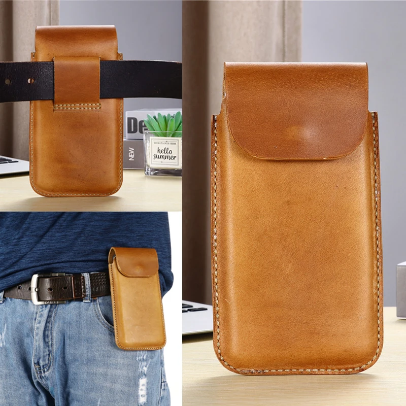 

Man Genuine Leather Cellphone Belt Waist Bag For Xiaomi Mi Max 3 Max 2 Mix 2S Mix 3 Pocophone F1 Phone Cover Case Bags