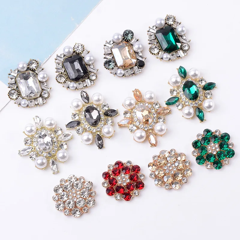 

5 Pcs/Lot Acryli Ancient Alloy Rhinestone Buttons Flower Round Plate Diamond Buckle DIY For Shoes Clothing Hand-made Material