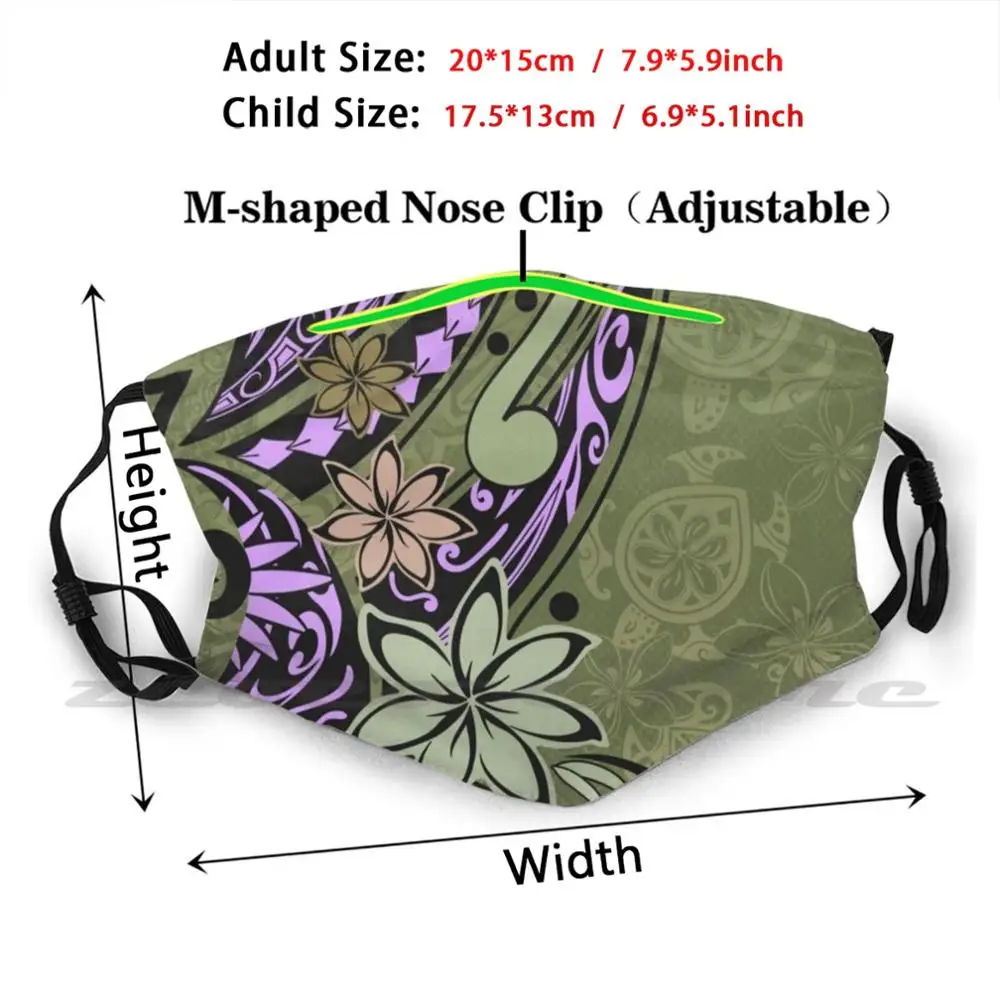 Polynesian-Hawaiian Green Tribal Mask Cloth Washable DIY Filter Pm2.5 Adult Kids Hawaiian Hawaiian Samoan Polynesian