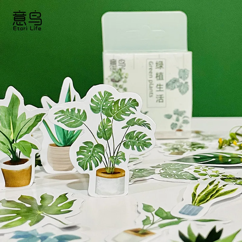 45pcs /Pack Green Plants Cactus Adhesive DIY Sticker Stick Label Notebook Album Diary Decor Student Stationery