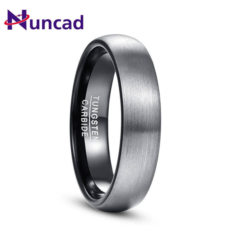 Nuncad 4mm 6mm Ring Brushed Finish Wedding Band Comfort Fit Dome Matte Inner Rings Black Tungsten Carbide Ring