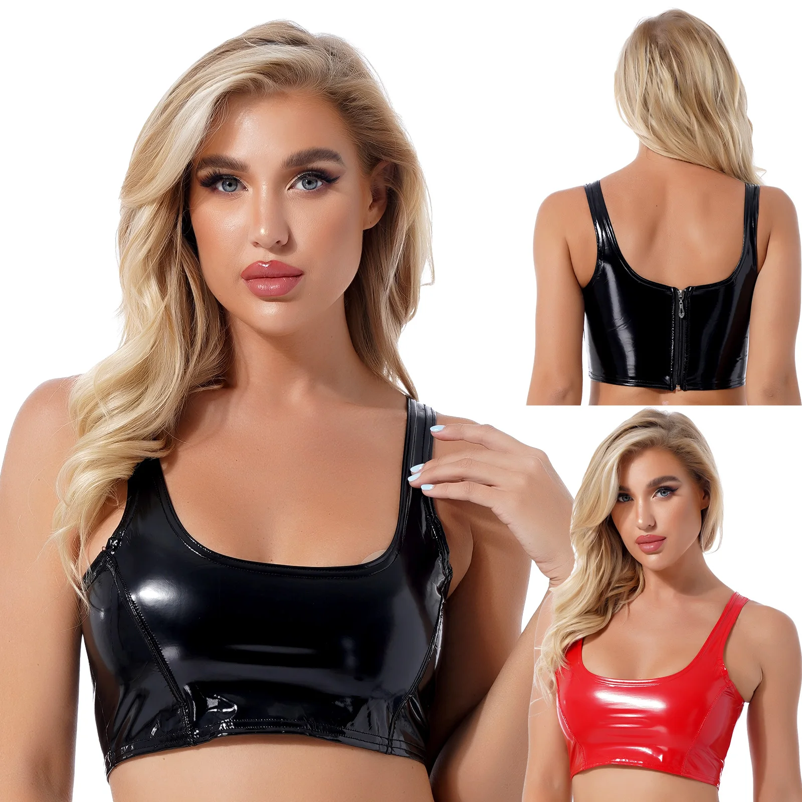 Women Sexy Glossy PVC Leather Bra Push Up Erotic Hot Porn Tops Bodycon Ladies Shiny Latex Shaping Sheath Camisole Vest Sexi