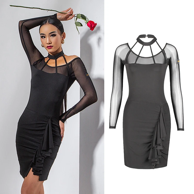 2023 Latin Dance Dress Female Halter Neck Back Perspective National Standard Clothing Latin Dance Competition Dress SL4731