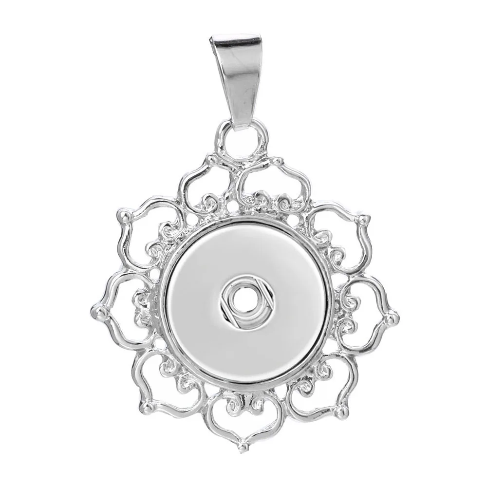 18mm Metal Snowflake Flower Snap Button Pendant For Necklace Jewelry Women Fashion Pendants Men\'s Vintage Accessories