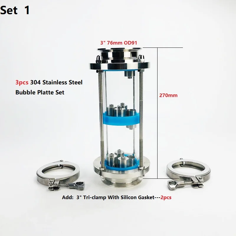 

3 Floors 3" Distillation Lens Column With 3pcs Stainless Steel 304 Bubble Platte Sets,Tri-Clamp Sight Glass Union SS304