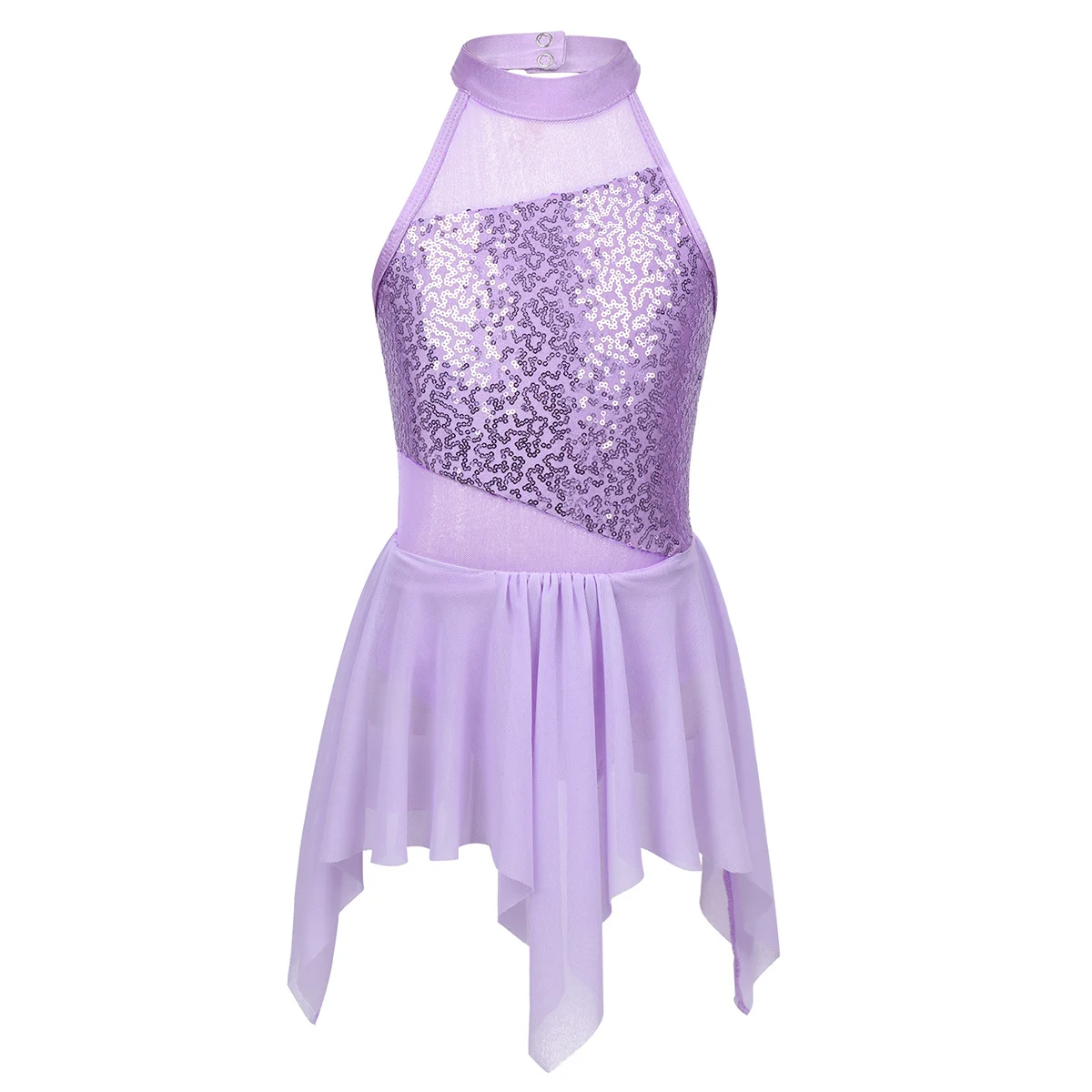 Kids Girls Skating Costume Sleeveless Sequins Ballet Dance Leotard Dress Contemporary Ballroom Dance Wear Lyrical Dance Dress