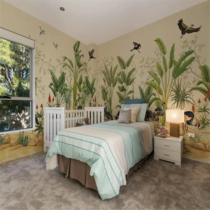 

Milofi custom 3D printed wallpaper mural medieval hand-painted tropical plants flowers and birds whole house background