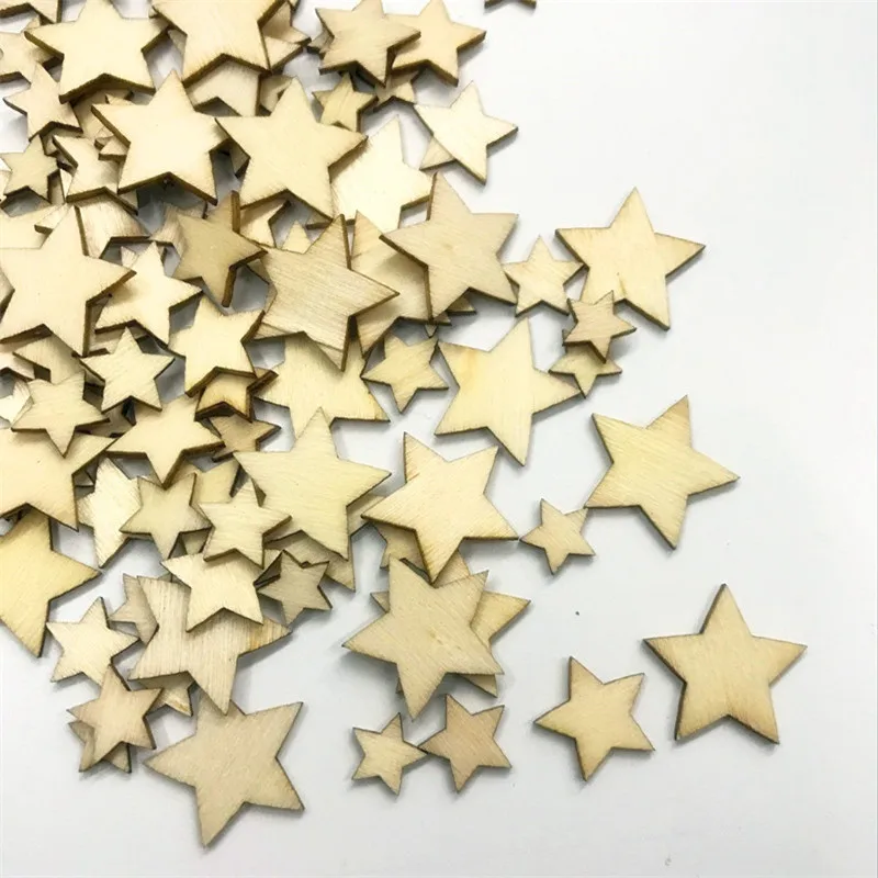 100 sztuk/paczka Star Wood ozdoby do rękodzieła MDF drewniane wycięcie płaskie ozdoby do dekorowania albumów do Cardmaking sztuka DIY dekoracje