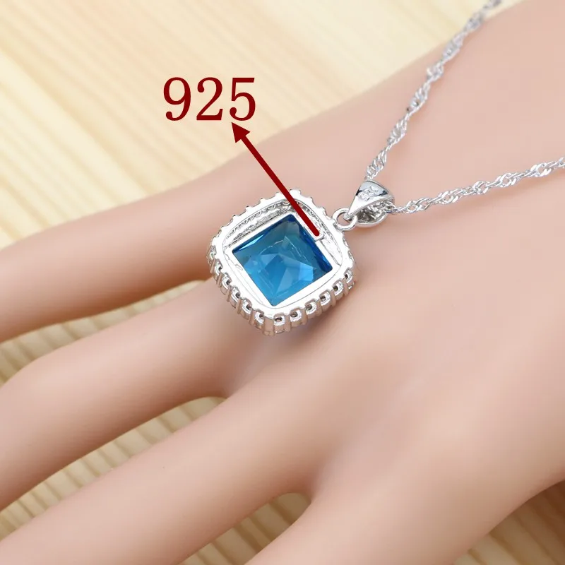 Silver 925 Jewelry Kits For Women Engagement Gift White Crystal Sky Blue Cubic Zirconia Earrings/Pendant/Necklace/Ring Set