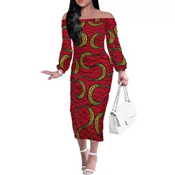 Design Vintage African Styles Printed Long Sleeve Dresses Knee Length Womens Casual Spandex Dress Clothing