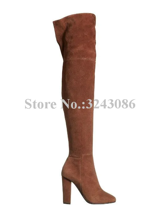 Women Black Velvet Long Boots Fashion Chunky Heel Suede Thigh High Boots Lady Sexy Over the Knee Winter Boots Party Shoes