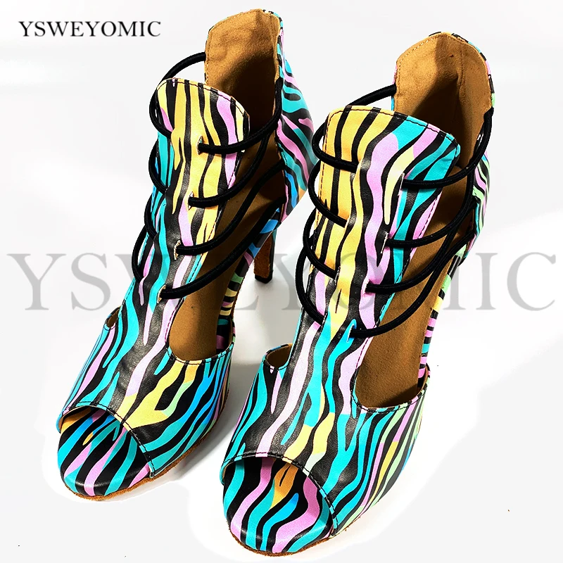 Africa Print Style Dance Boots Ladies Girls Latin Dance Shoes Women Salsa Colorful Zebra texture Soft Sole Salsa Dance Shoes