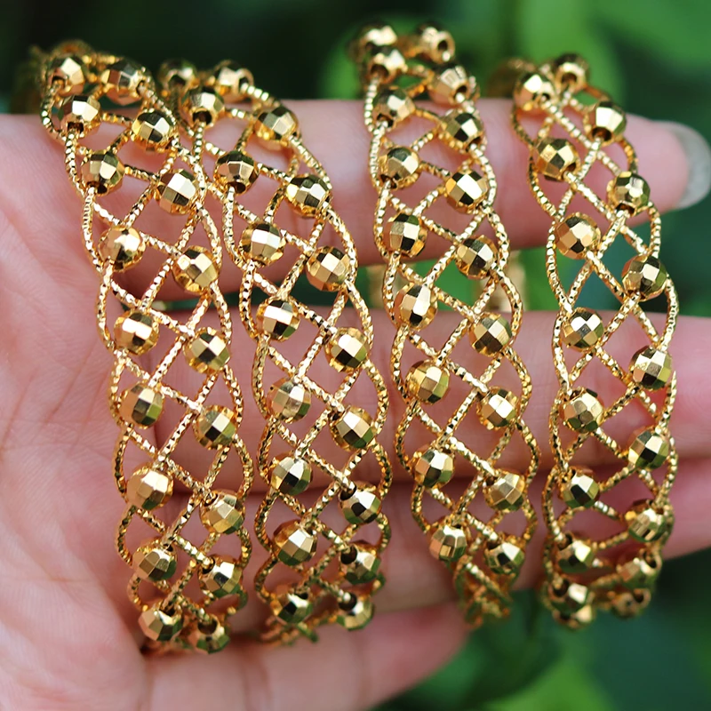 24K Copper 4pcs Ethnic Bead Gold Color Saudi Arabic Bangles For Girls Bracelet Women Girl Africa Bangles Wedding jewelry