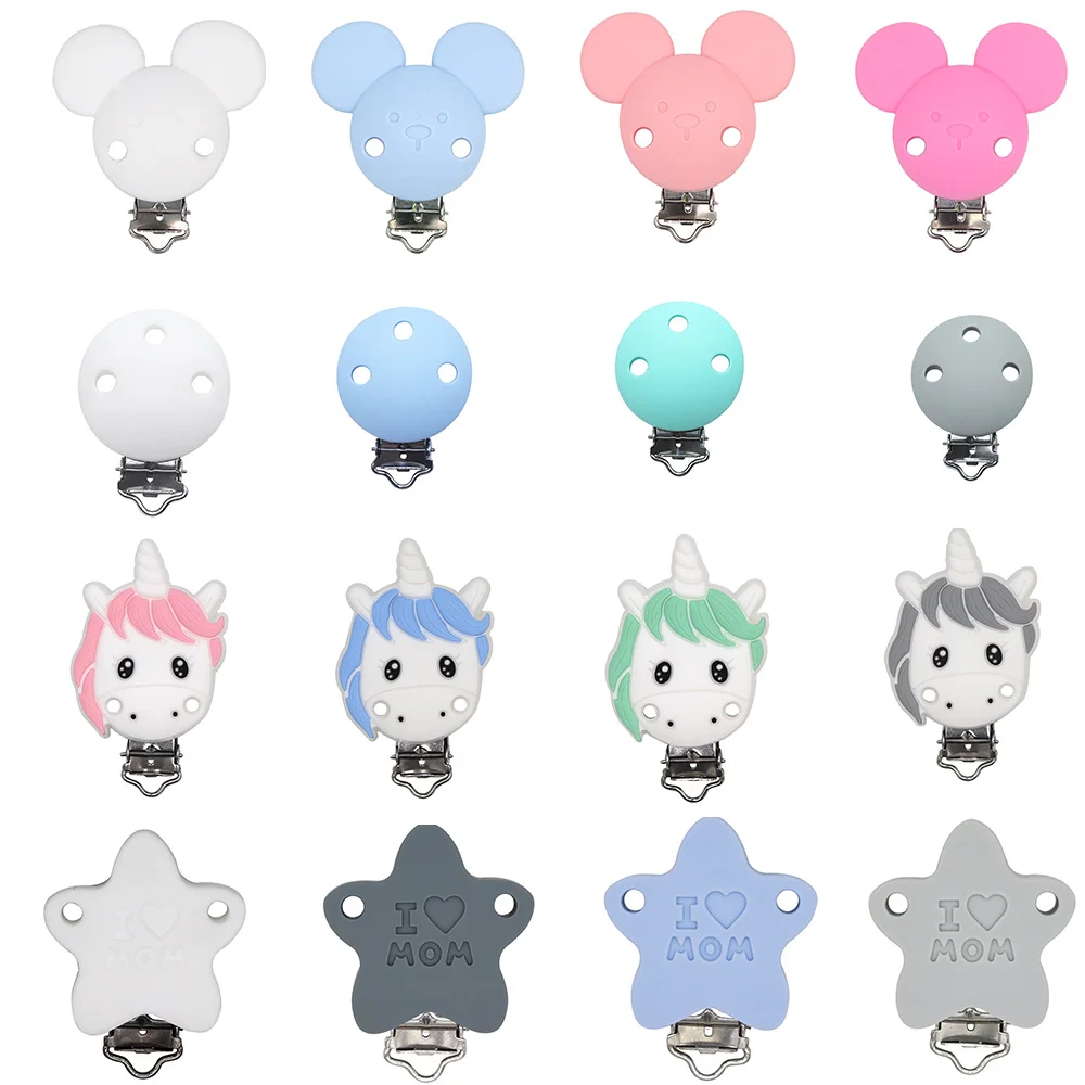 Joepada 3Pc/Lot Mickey Round Star Unicorn Silicone Beads Clip For Baby Teether Pacifier Accessories Infant Clasps Holders