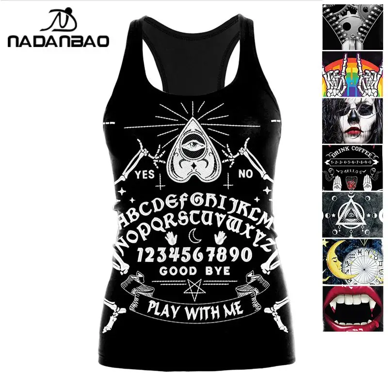 NADANBAO 2025 HOT Ouija czarne podkoszulki gotycka kamizelka z nadrukiem szkieletu modna koszula letnia seksowna wąska kamizelka bez rękawów Streetwear