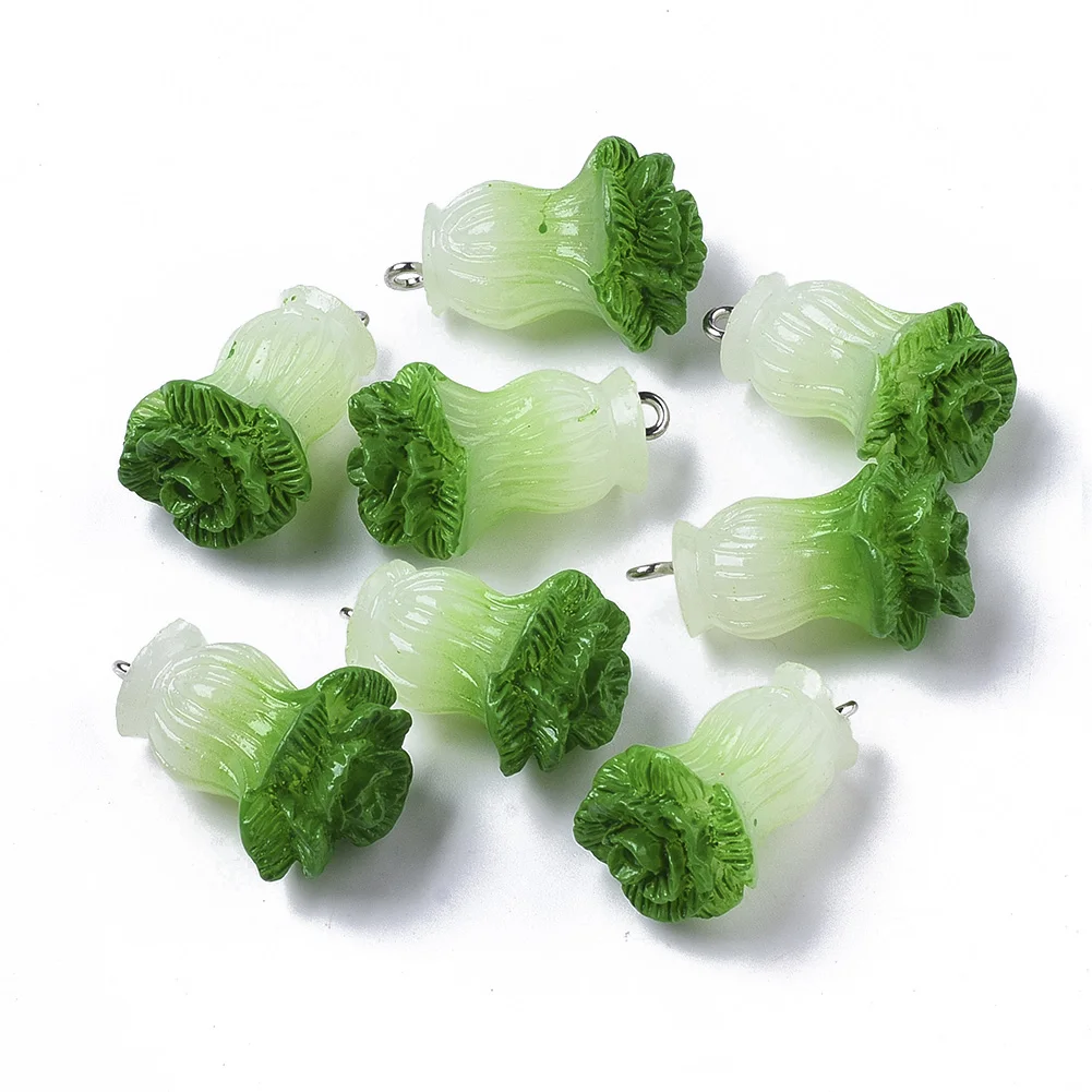 10Pcs Resin Imitation Food Earrings Pendants Vegatable Green Cabbage Charms For Jewelry Making DIY Findings  24~25x17.5x15mm