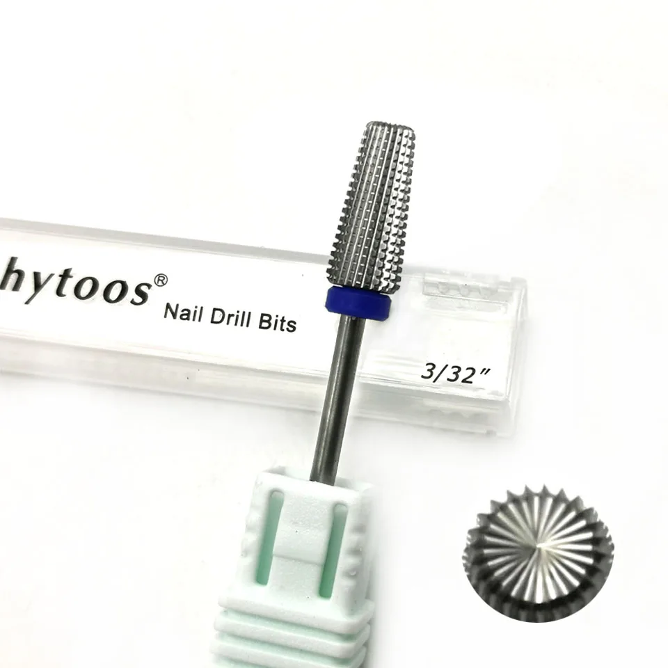 HYTOOS 5 in 1 Carbide Bit 3/32 Two-Way Tapered Nail Drill Bits   Straight Cut Milling Cutter For Manicure Nails Accessories
