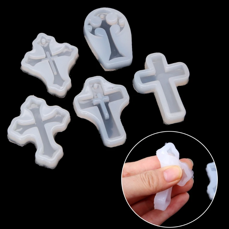 5PCS Cross Silicone Epoxy Resin Mold For Jewelry Making Casting Mould Craft DIY Tools