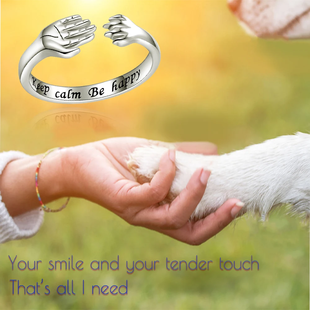 Anillo de plata esterlina con forma de pata de perro para mascota, joyería con forma de pata de perro abierta y ajustable, ideal para regalo de amantes de mascotas y familias