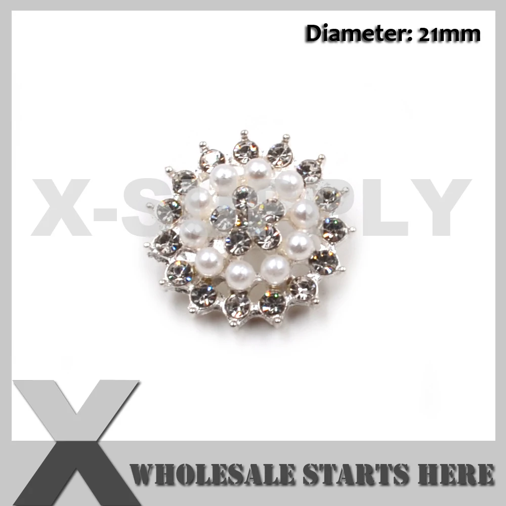 

21mm Rhinestone Button With Pearl Beads,Loop Backing For Wedding Decorations,Garment,Hat