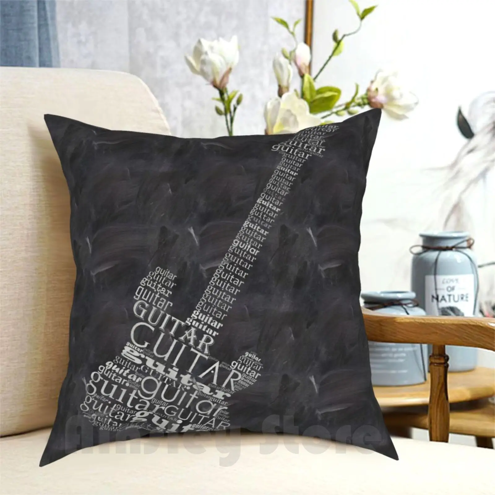 Guitar On Chalkboard Pillow Case Printed Home Soft Throw Pillow Guitar Guitar Art Guitar Guitar Guitar Guitar Typography