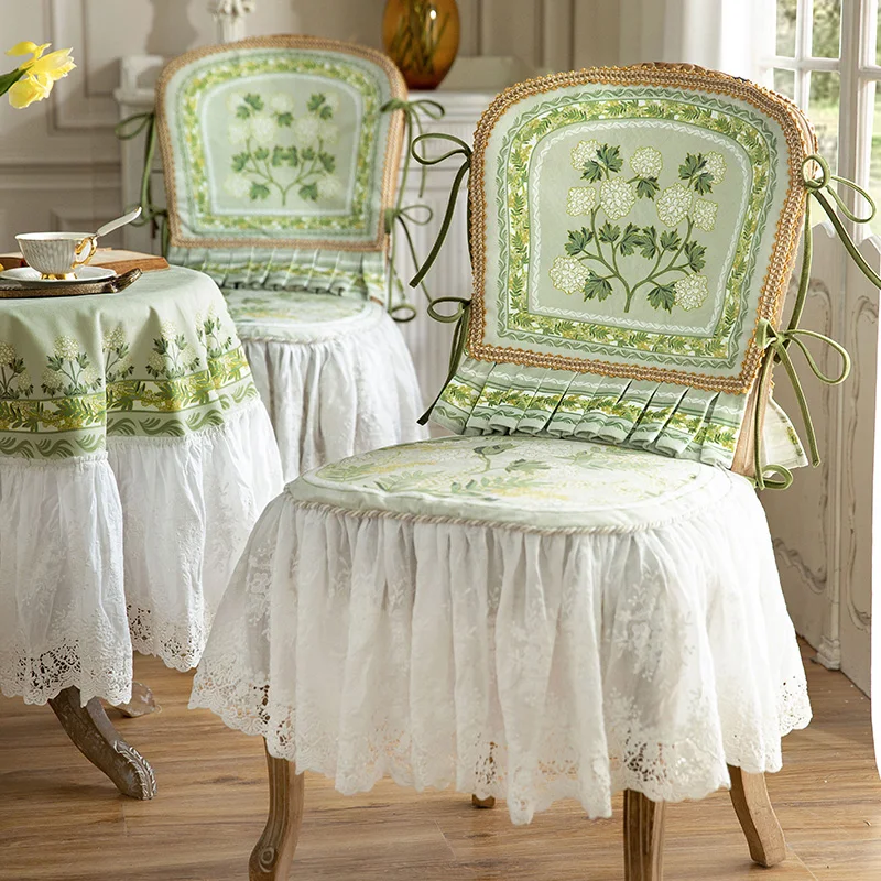 Elegant Light Green Chair Cover French American Backrest Cushion  Luxury Household Dining Table Seat Cover Small Fresh