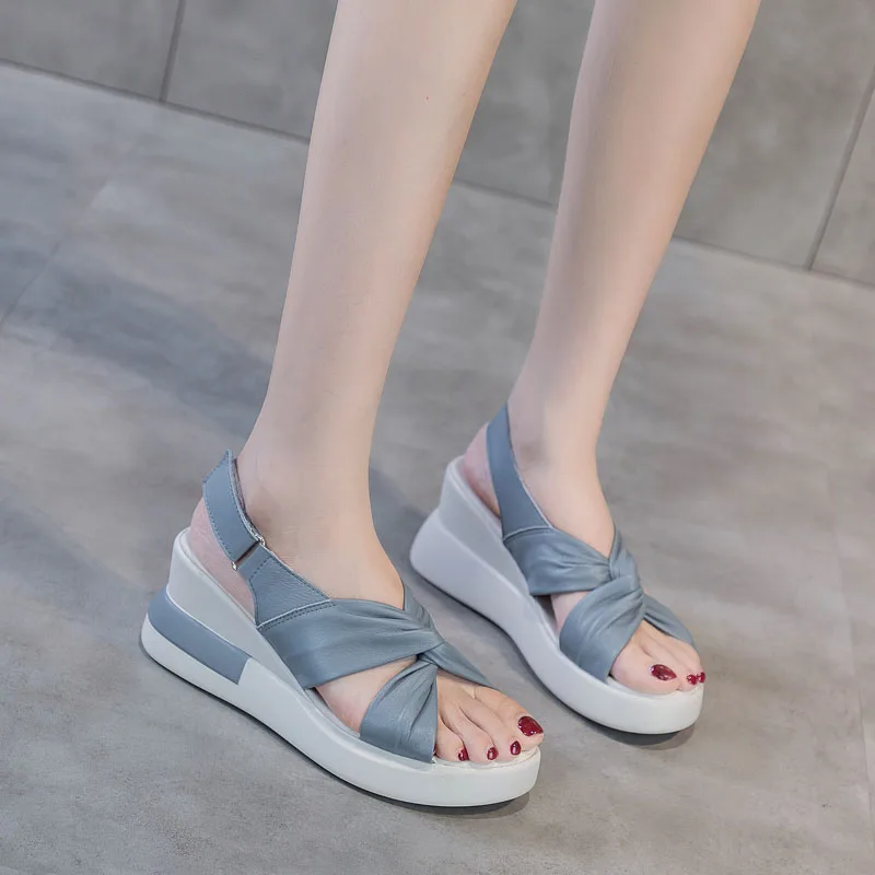 DRKANOL Fashion Trend Women Wedges Sandals 2024 Summer Open Toe Fish Mouth Bow-knot High Heel Shoes Casual Platform Sandals