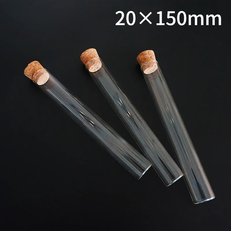 

8pcs/lot Clear 20x150mm Glass Test Tube With Cork Flat Bottom