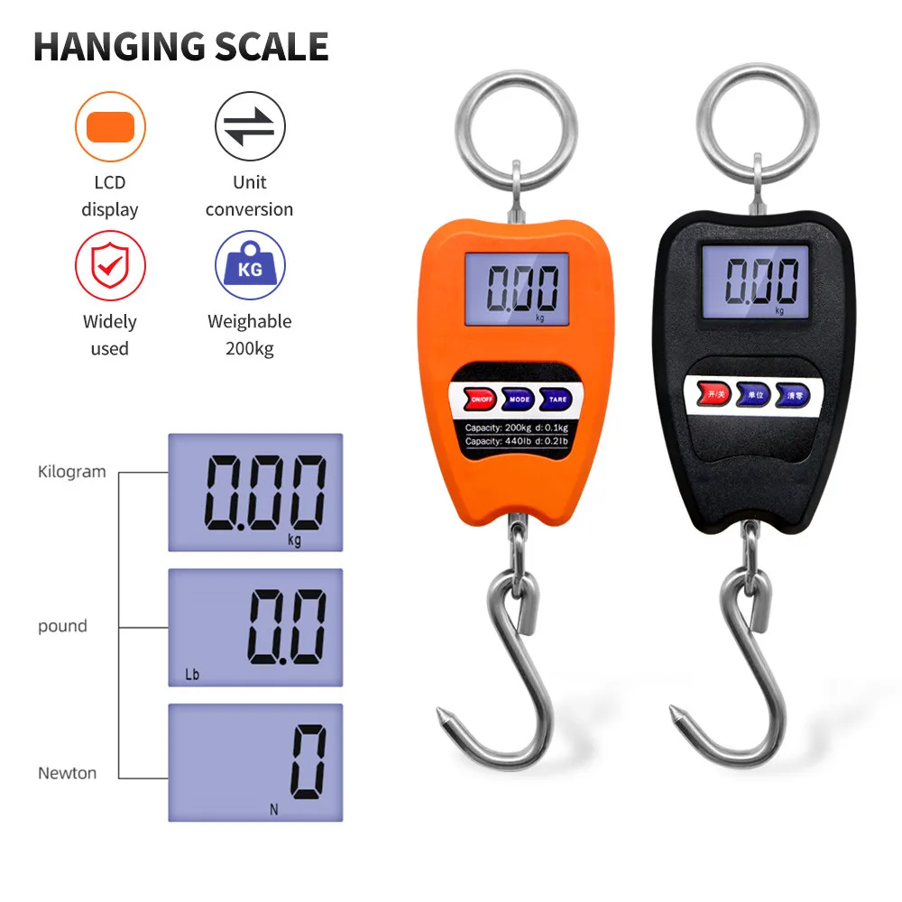 

Crane Scale 200kg 50g Weight Digital Scale Heavy Duty Hanging Hook Scales Portable Digital Stainless Steel