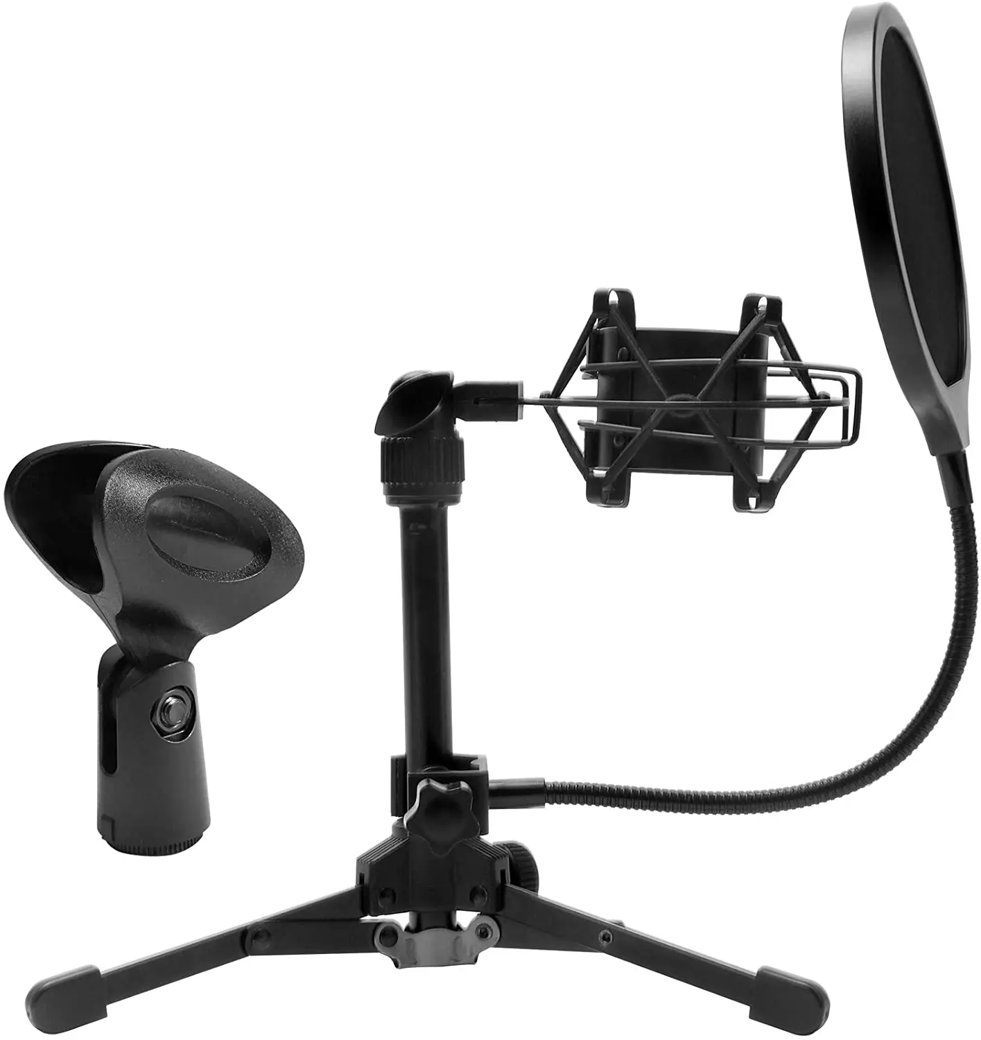 Foldable Tripod Desktop Microphone Stand Holder with Small Plastic Microphone Clip for Podcasts, Online Chat, Lectures,meetings,