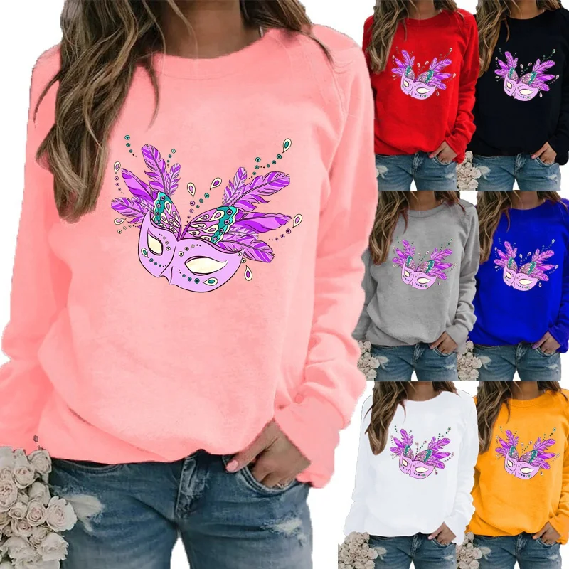 

Women's Winter Fashion Sexy Mask Printed Round Neck Comfortable Sports T-shirt Plus Size Casual Long Sleeve Tops Sweatshirt