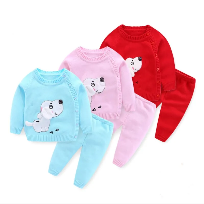 Infant Baby Clothing Knitting Sweater Set Child Outerwear For Spring Autumn 2021 New Toddler O-Neck Flower Animal Suits