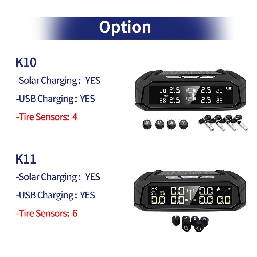 TPMS 6 Sensors 8 Bar USB Solar Auto Wireless Car Alarm Teyes Sensor Electronic Devices Accessories Parking For Cars Systems Kit