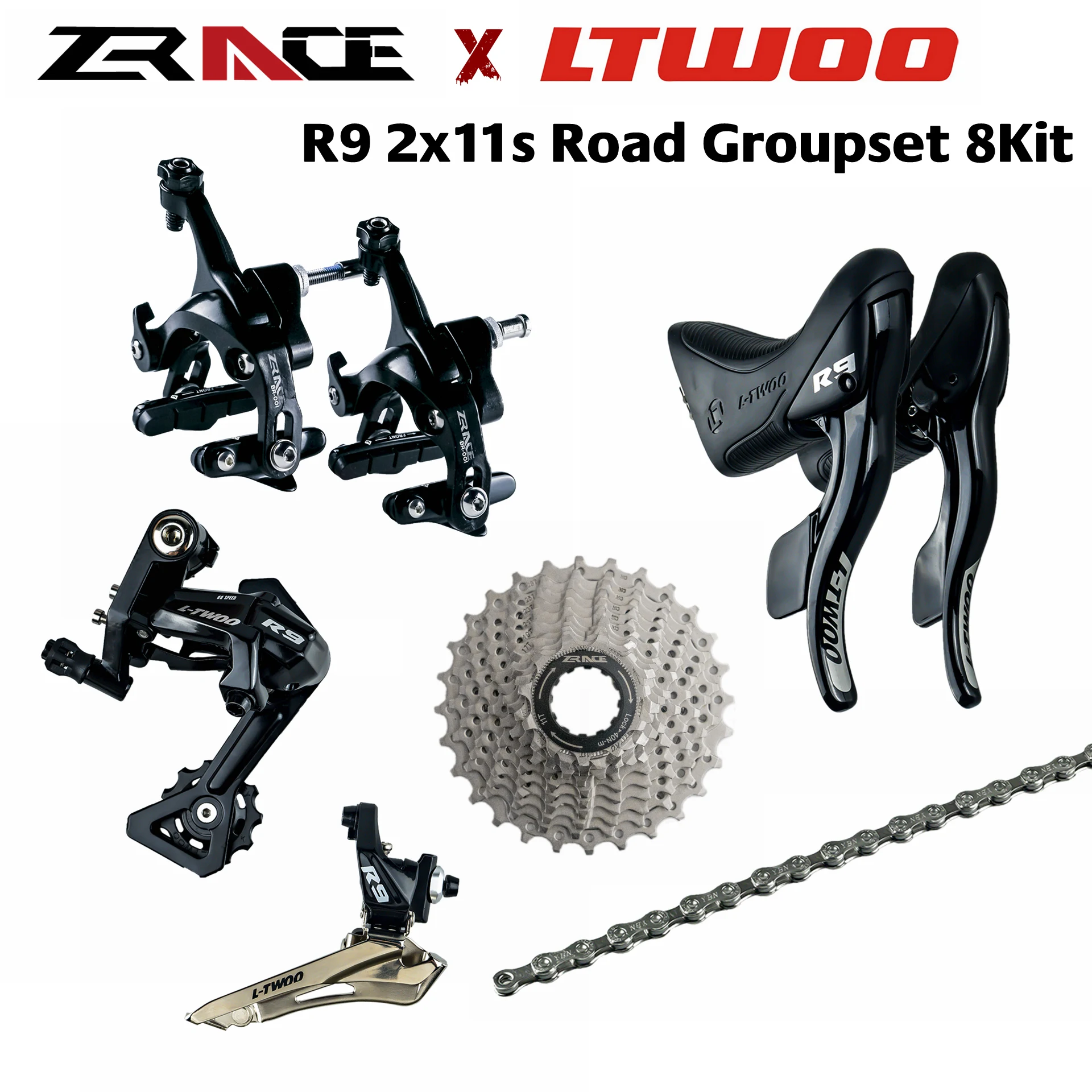 

LTWOO R9 2x11 speed, 22s Road 8Kit, ZRACE Brake + Cassette + Chains + Shifter + Rear Derailleurs + Front Derailleurs, 5800,R7000