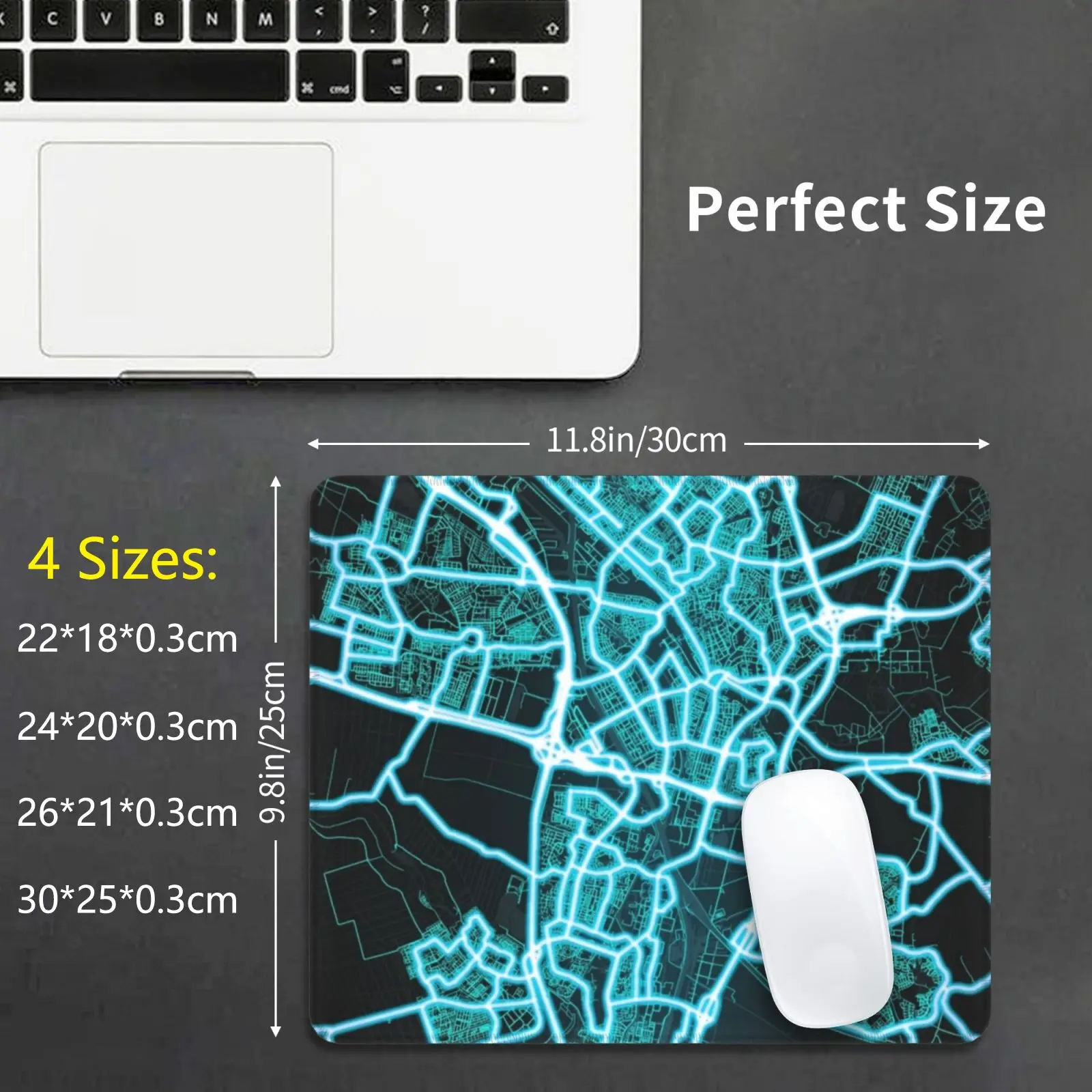 Utrecht , Netherlands , Blue , White , Neon , Glow , City , Map Mouse Pad DIY Print Cushion Utrecht Netherlands