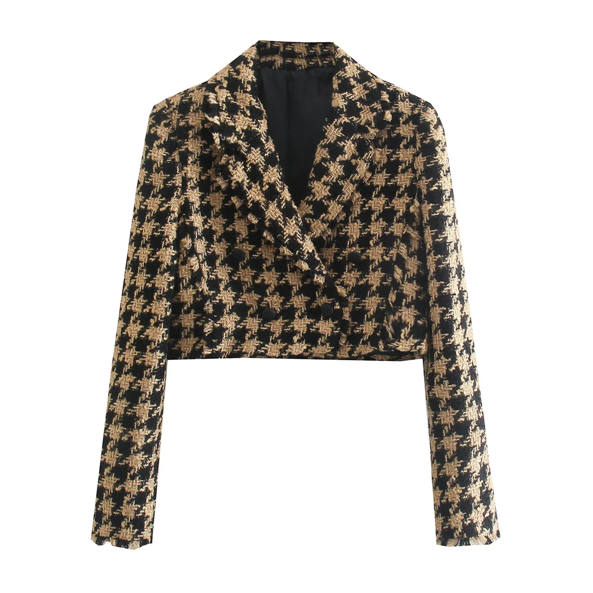 KEYANKETIAN Plaid Blazer Ladies Cropped Tweed Jacket Ladies Fall Texture Ladies Blazer Set Long Sleeve Button Down Jacket