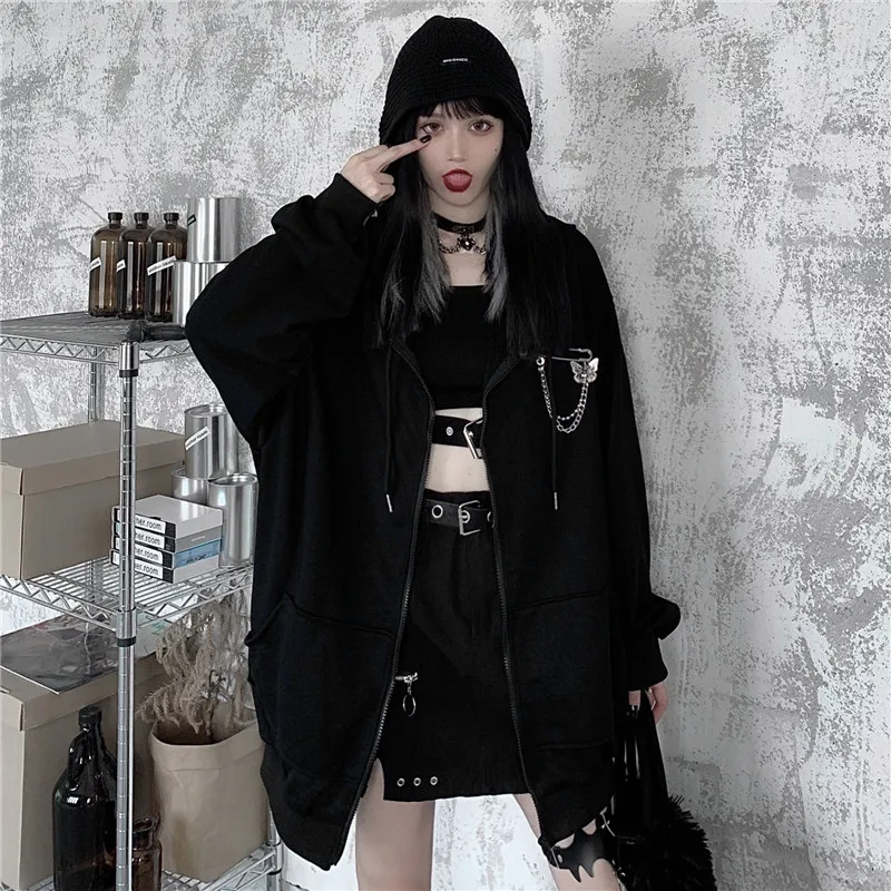 Yangelo Gothic Little Devil Cotton Hooded Jacket Women Winter New 2020 Warm Chain Coat Female Harajuku Black Oversized Tops