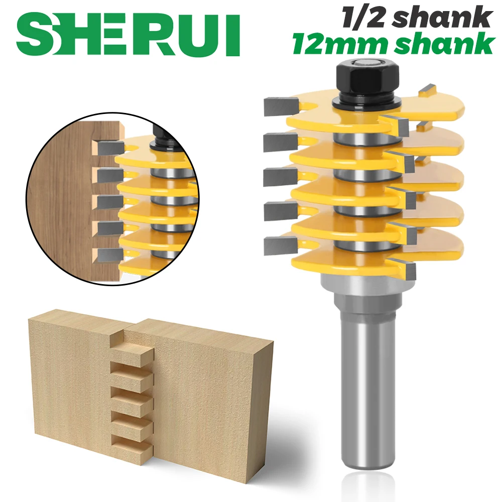 Mèche de routeur à joint de boîte réglable, coupe-bois, coupe-tenon, outils de travail de calcul, 5 lames, 3 cannelures, tige de 1/2 "12mm, 1PC