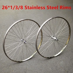 Old Style 26Inch*1/3/8 Stainless Steel Bike Wheel Set Modified Vintage Single Speed Front And Rear Bicycle Rims V-Brake 36H Hubs