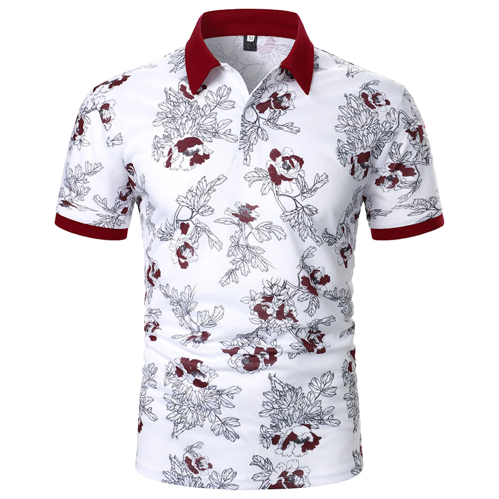 Summer Floral Print Casual Men Polo Shirts Fashion Business Comfortable Breathable Cool Tops Short-sleeved Cotton Polo Shirt