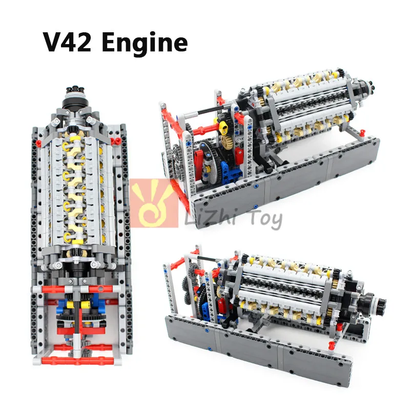 V42 Engine Technology Mechanical Group Engine V16 Cylinder MOC Brick Assembly Model Building Blocks Compatible with MOC Cars