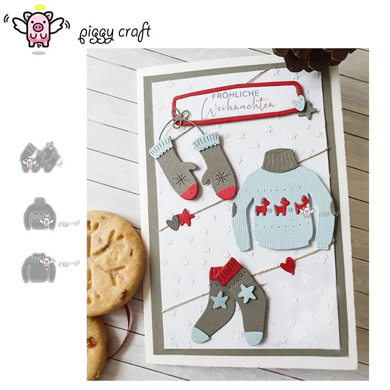 Piggy Craft metalowe matryce do wycinania matryce do wycinania świąteczne rękawiczki skarpetki swetry papier do scrapbookingu nóż rzemieślniczy