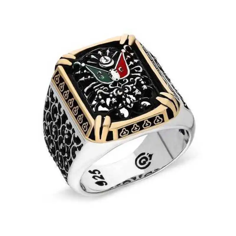 Silver Ottoman Empire Coat of Arms Men's Ring - 925 Sterling Men's Jewelry Wedding Birthday Gift - Box - - Men - Fashion - Botiva - Size - Turkish - Patterned Embroidery