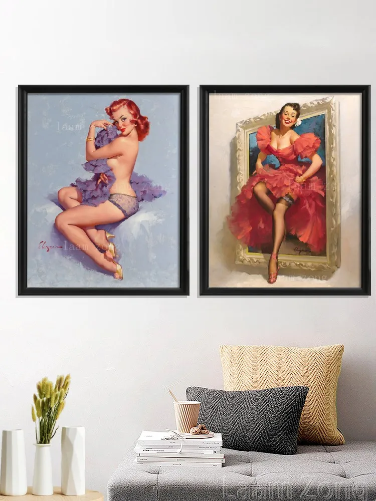 Elvgren Pin Up Friend Making Dog at Out Friends Poster, Miss Placed Miss Stepping Portrait, Room Home Prints Art, Silk Decor