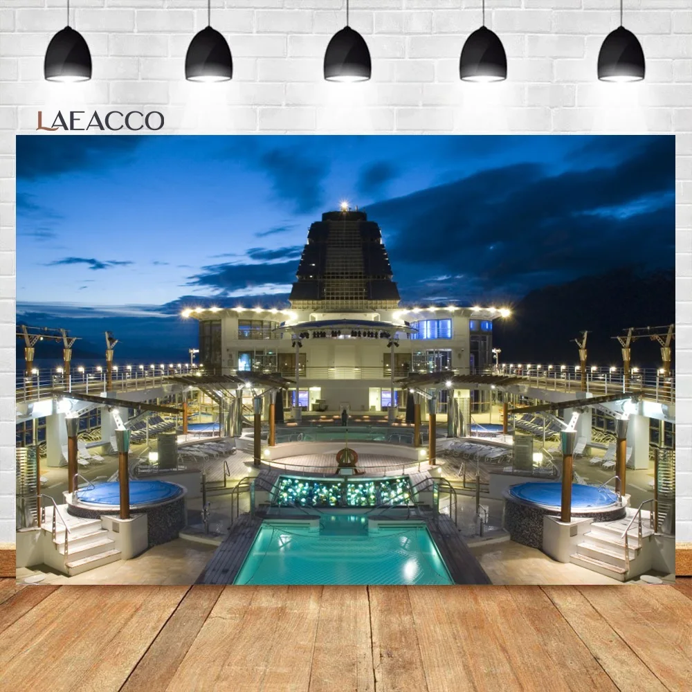 Laeacco Blue Sky Sea Luxury Cruise Deck Partyการถ่ายภาพฉากหลังภาพพื้นหลังไวนิลPhotophoneสำหรับPhoto Studio