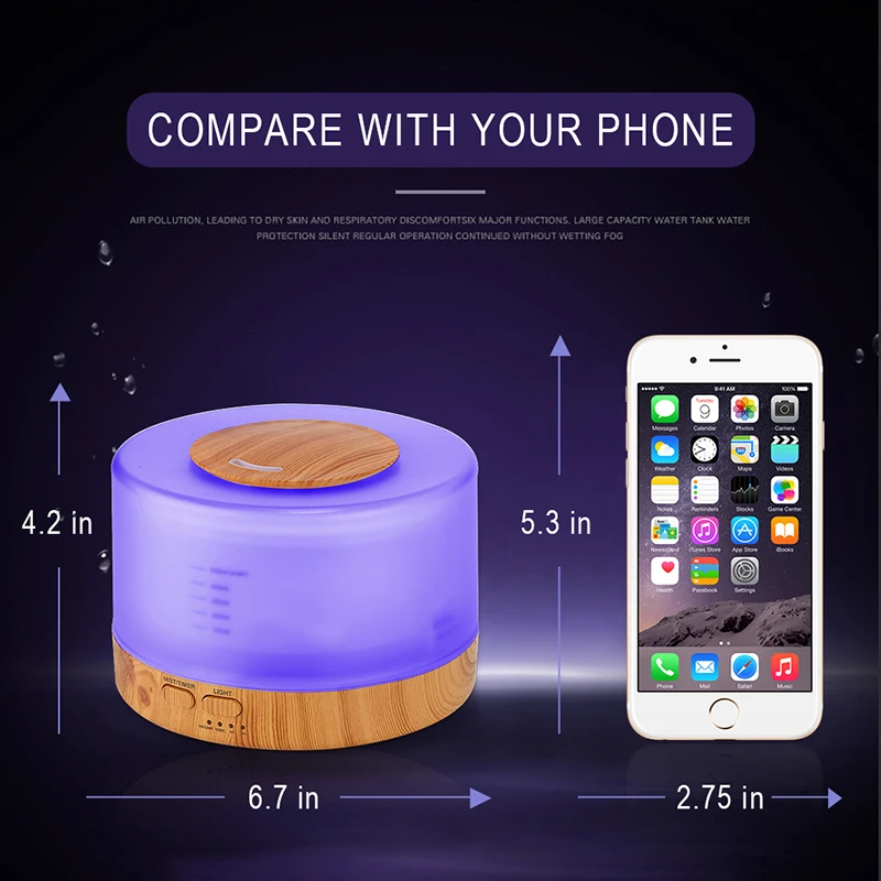 500 мл увлажнитель для ароматерапии с ультразвуковым управлением, свежий воздух, USB Mini Mister, 7 шт., светодиодный холодный свет для автомобиля, домашнего офиса