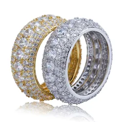 TOPGRILLZ 10MM Hip Hop Iced Out Cubic Zircon Bling Round Ring Gold Silver Color Jewelry Gifts For Men