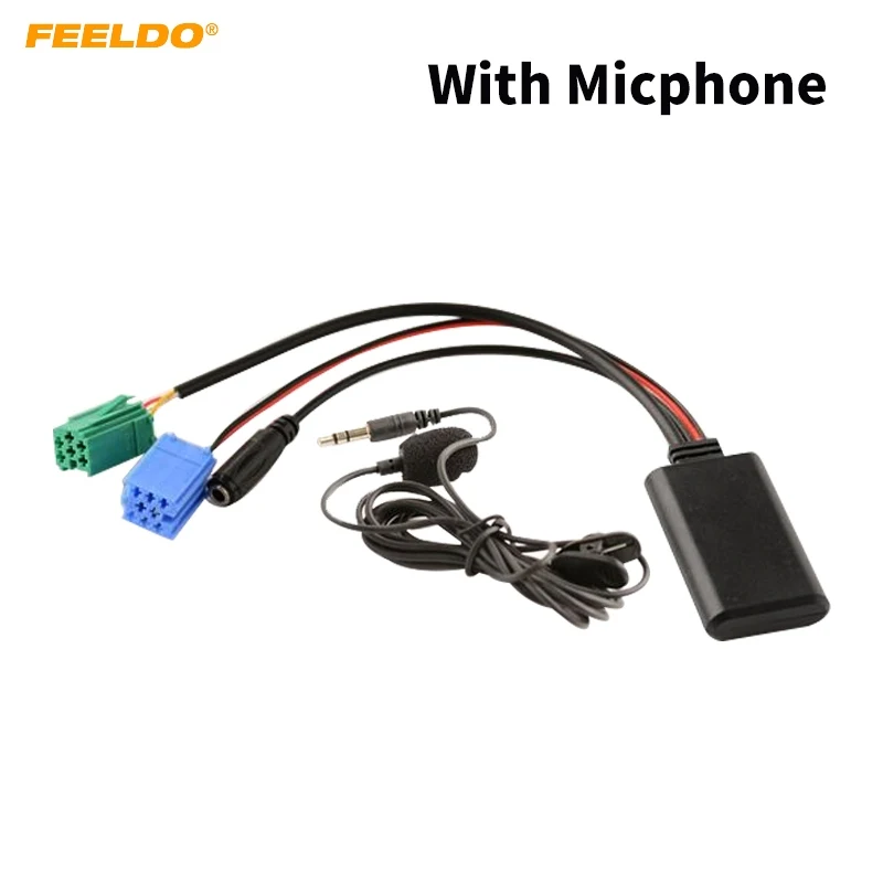 

FEELDO Car Aux-in Wireless Bluetooth Adapter Module Audio Receiver With Micphone for Renault Double Plugs Host AUX Cable #HQ3337